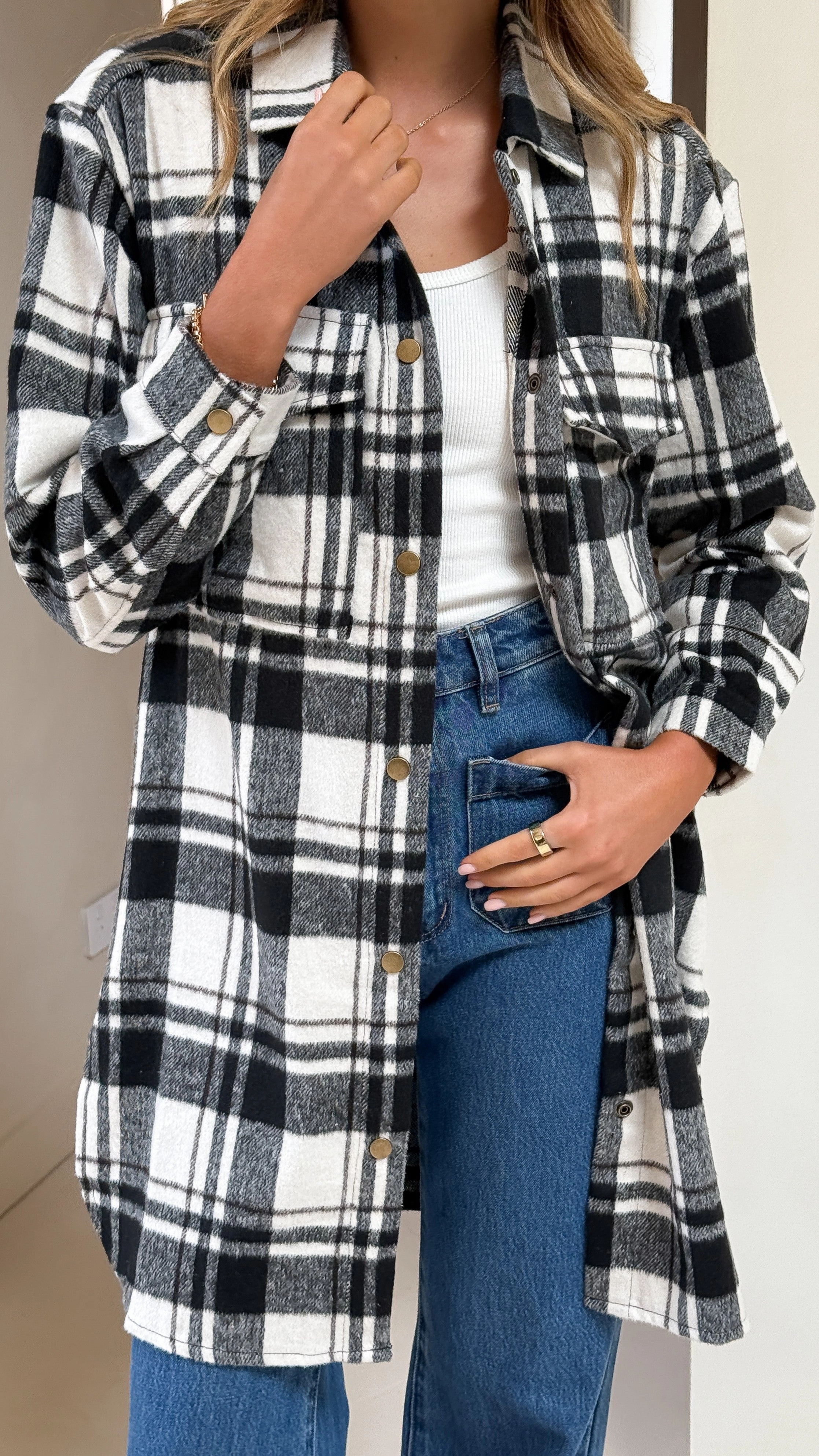 Adaptive Tension Bands Plaid Print Saskia Jacket - Black/Cream Check