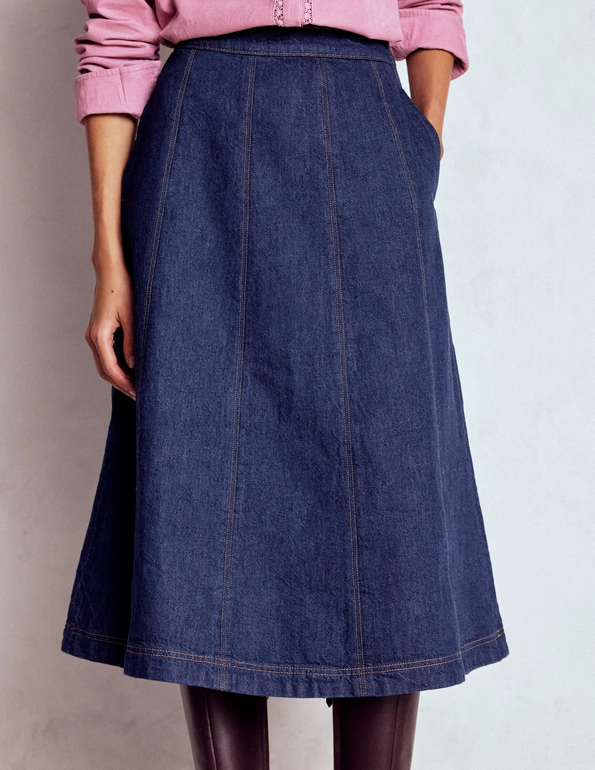 Reimagined Classic Weekend Ready Joy Panelled Denim Skirt-indigo