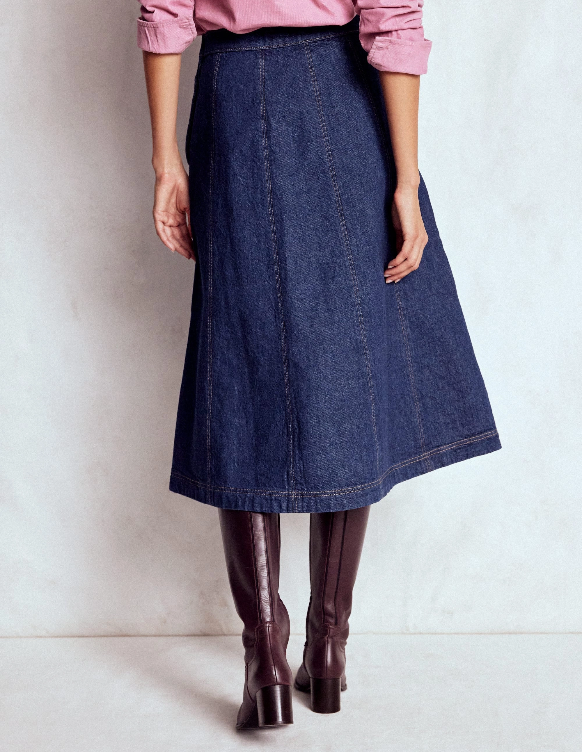 Airy Look Joy Panelled Denim Skirt-indigo