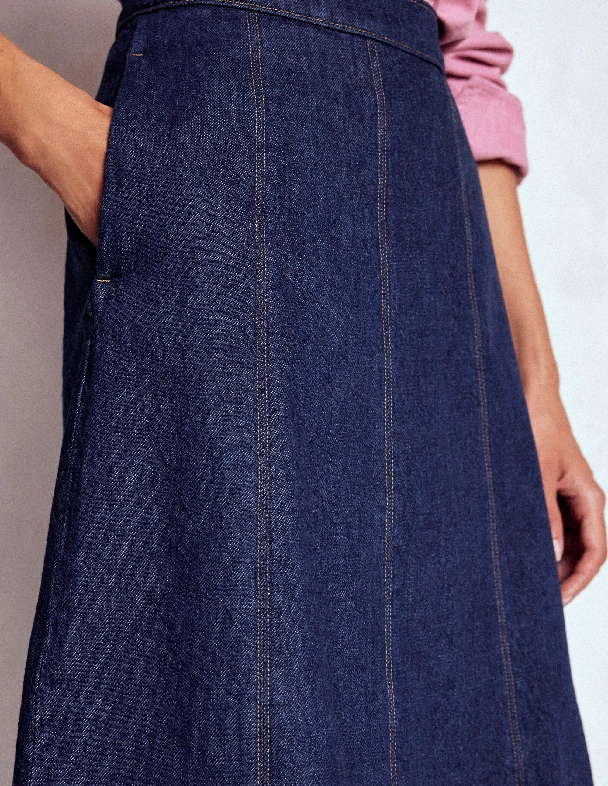 Cozy Vibe Joy Panelled Denim Skirt-indigo