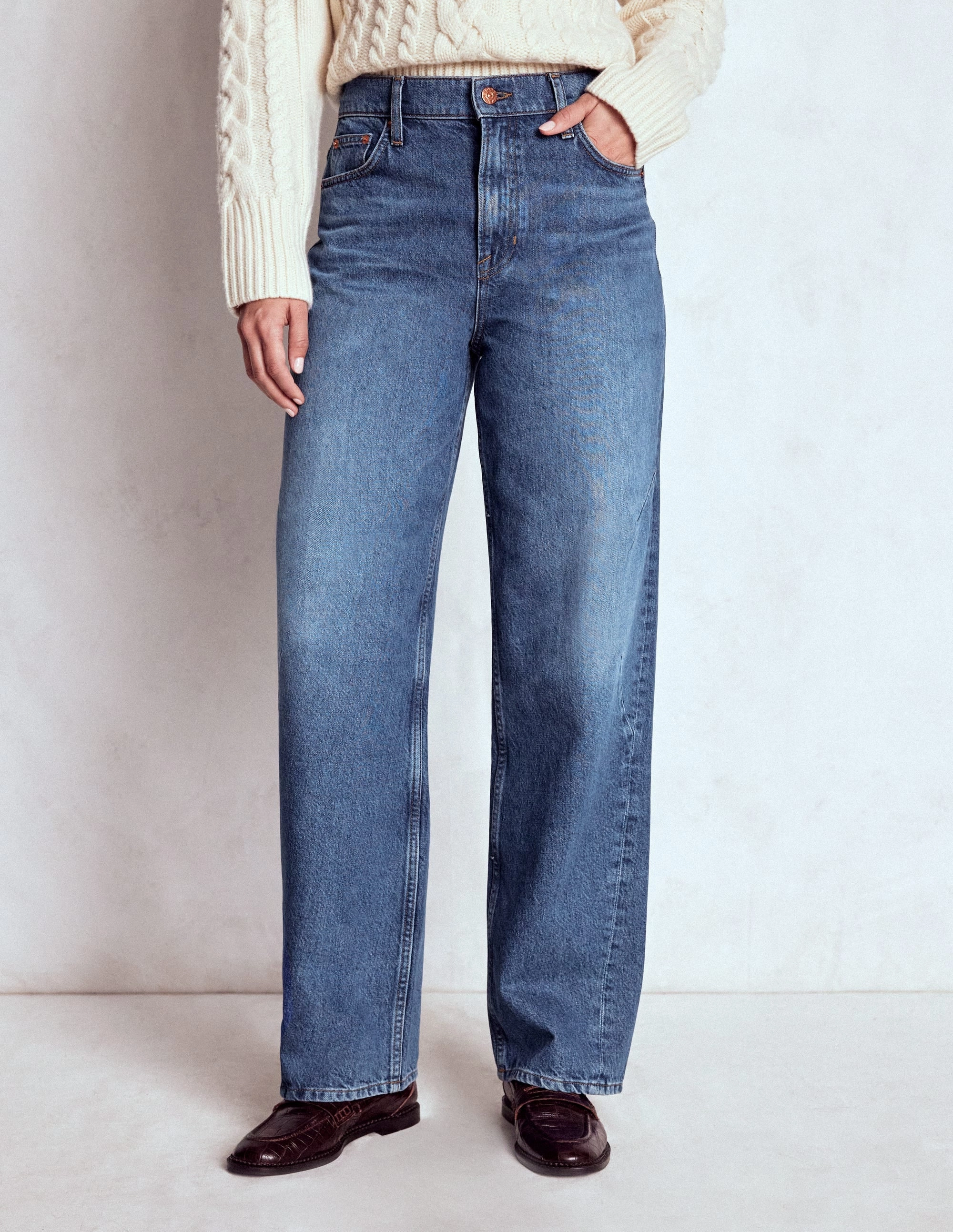 sporty wear UVProtection Full Length Barrel Leg Jeans-Mid Vintage