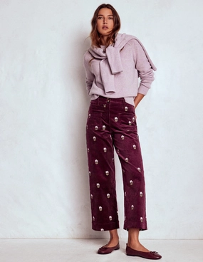 Primrose Cord Trousers-Dark Cherry Embroidery Flex Wear Design breathable panels