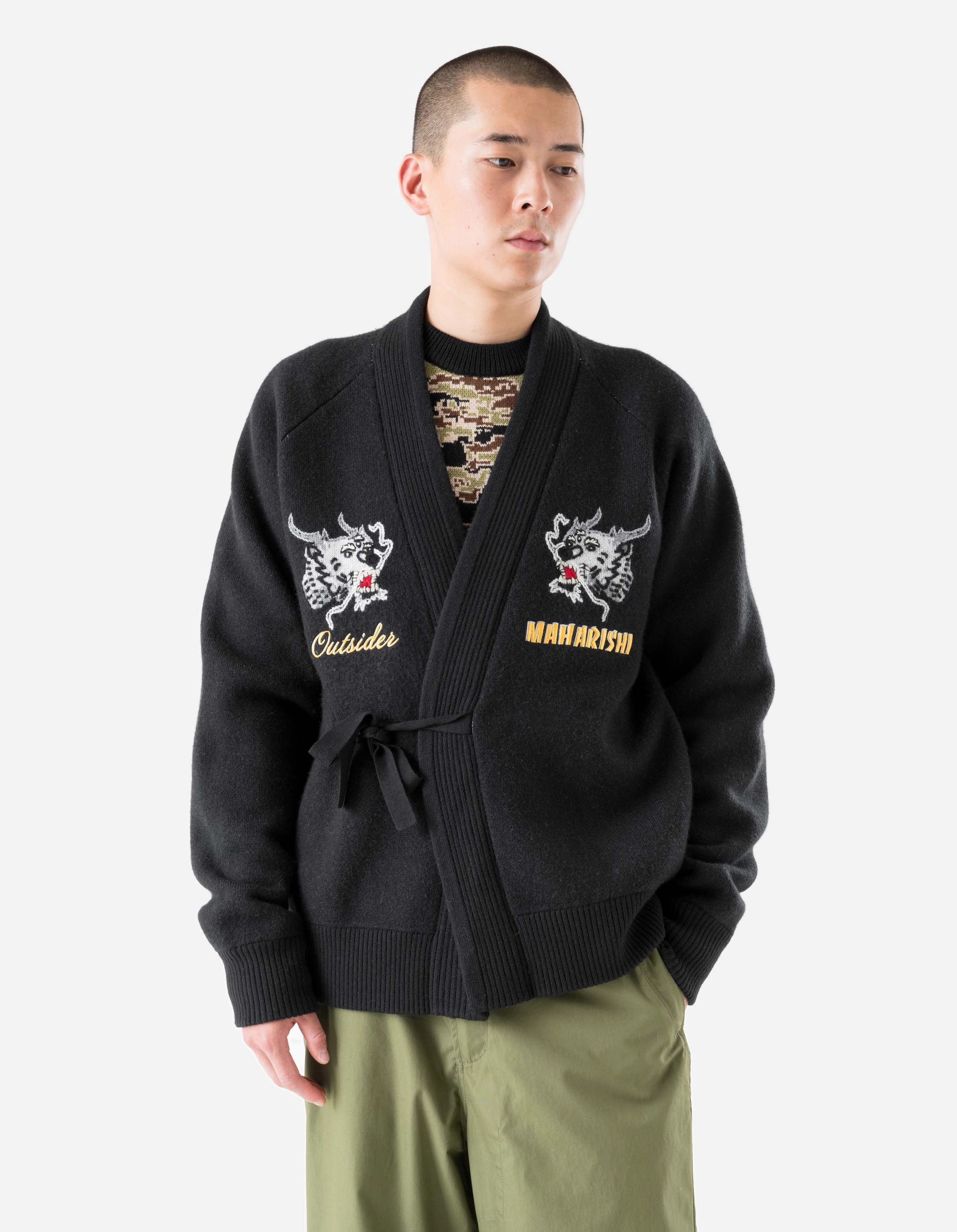 graffiti print Stain-Resistant 2203 Maharishi Knitted Tour Kimono Black
