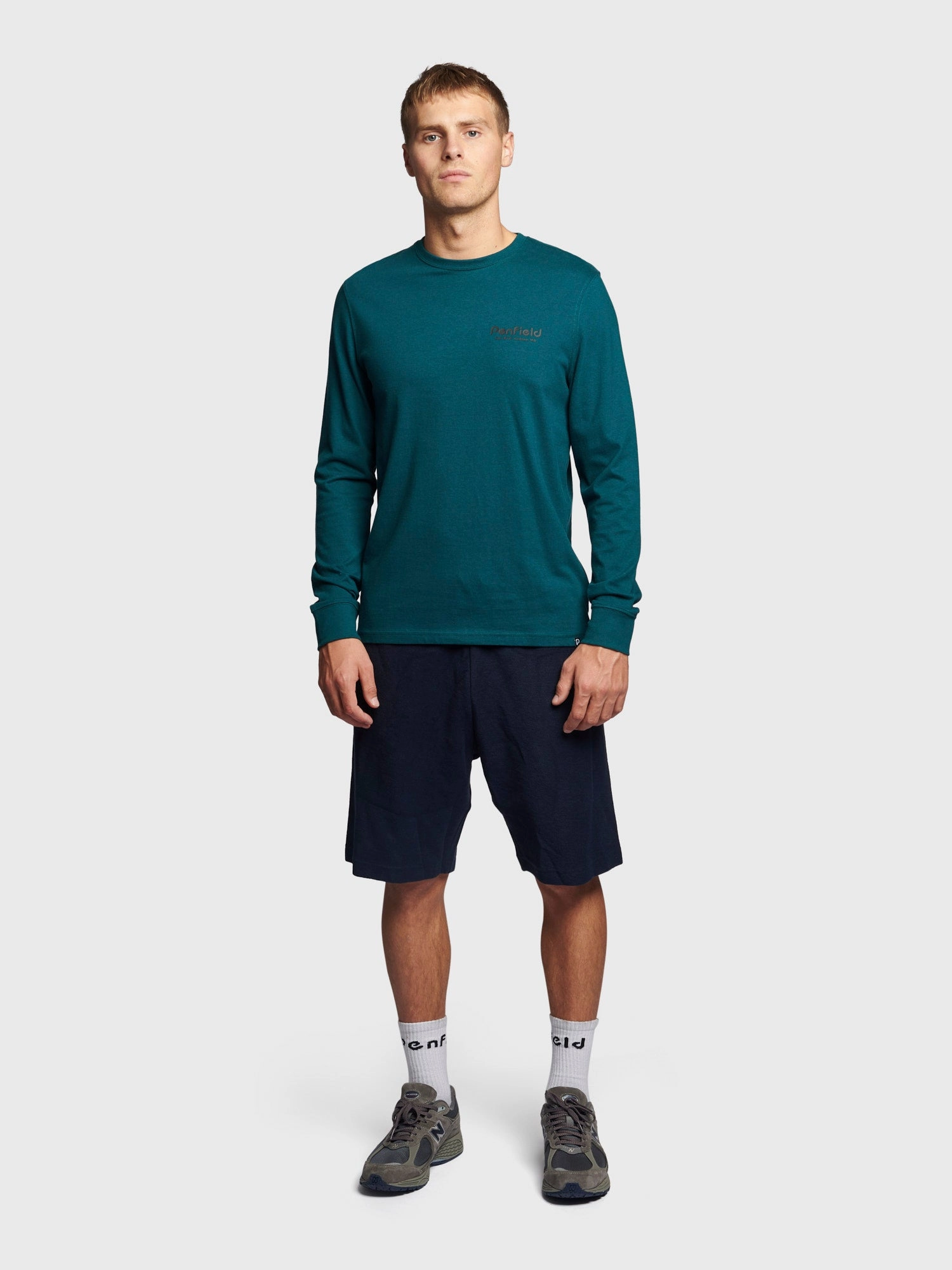 Sketch Mountain Back Graphic Long Sleeve T-Shirt in Deep Teal SoftTouchFinish Feminine Appeal