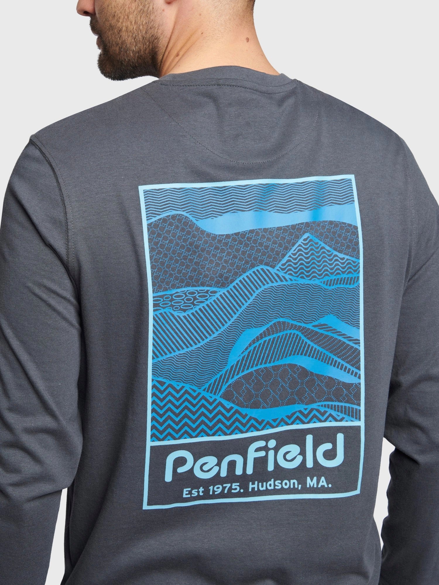 sequined details Casual Wearable Sketch Mountain Back Graphic Long Sleeve T-Shirt in Ebony