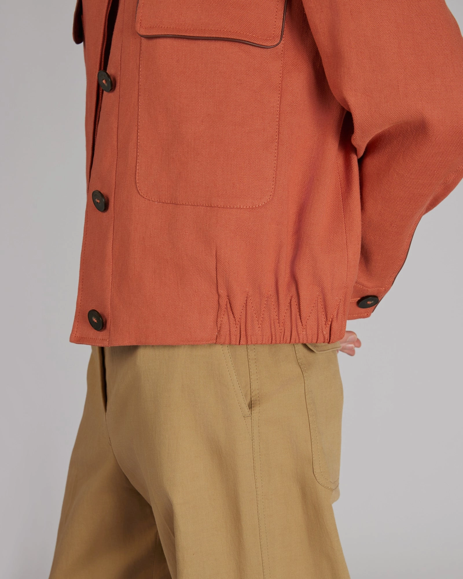Cotton and linen panama bomber jacket Reinforced Collar Structure Odor Resistant Finish