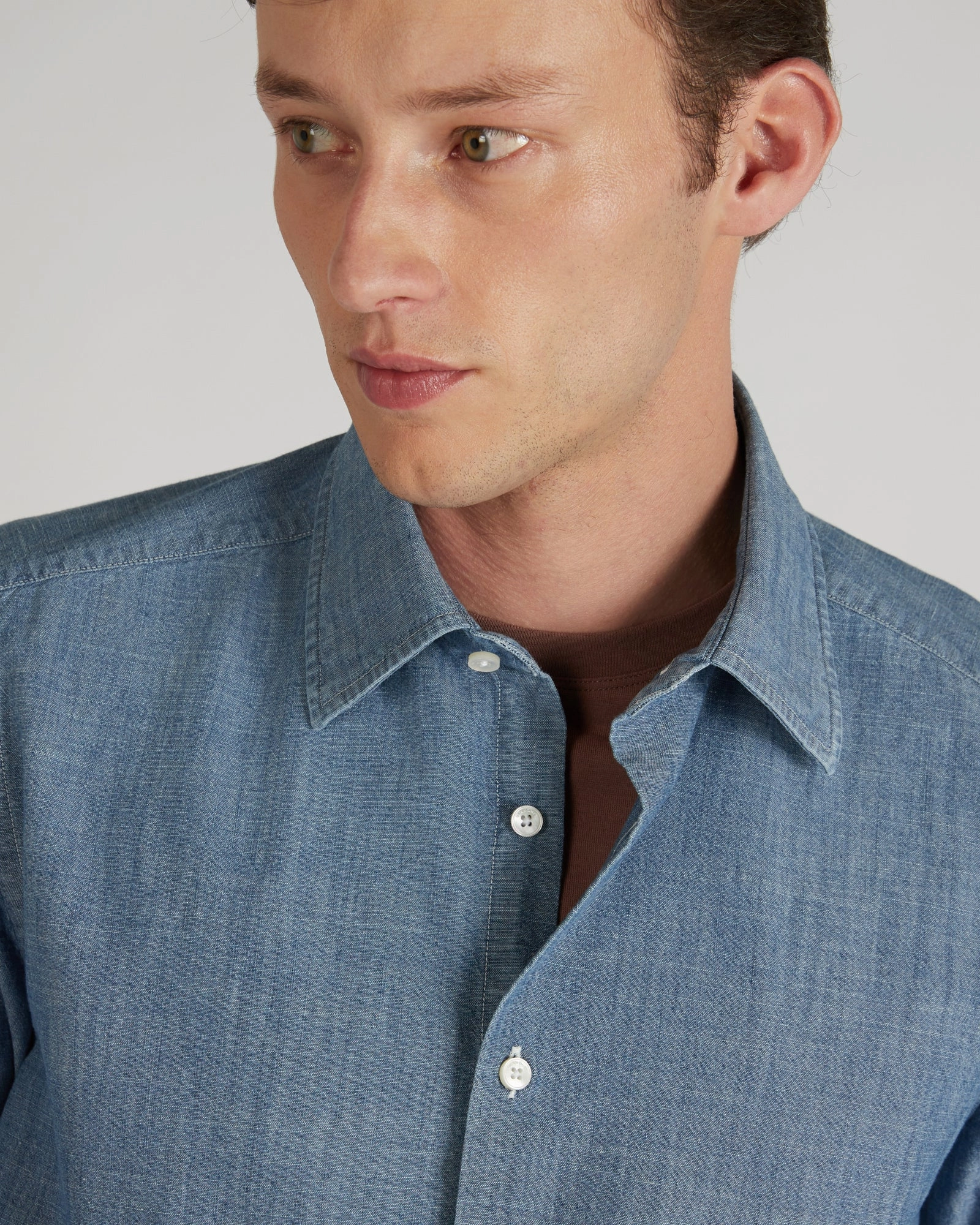 Slim-fit shirt in cotton chambray Tailored Style tall size