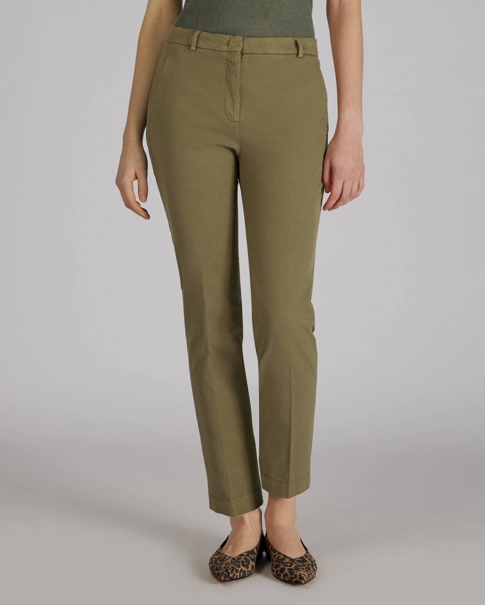 Plaid detail Slim fit trousers in certified cotton gabardine and lyocell