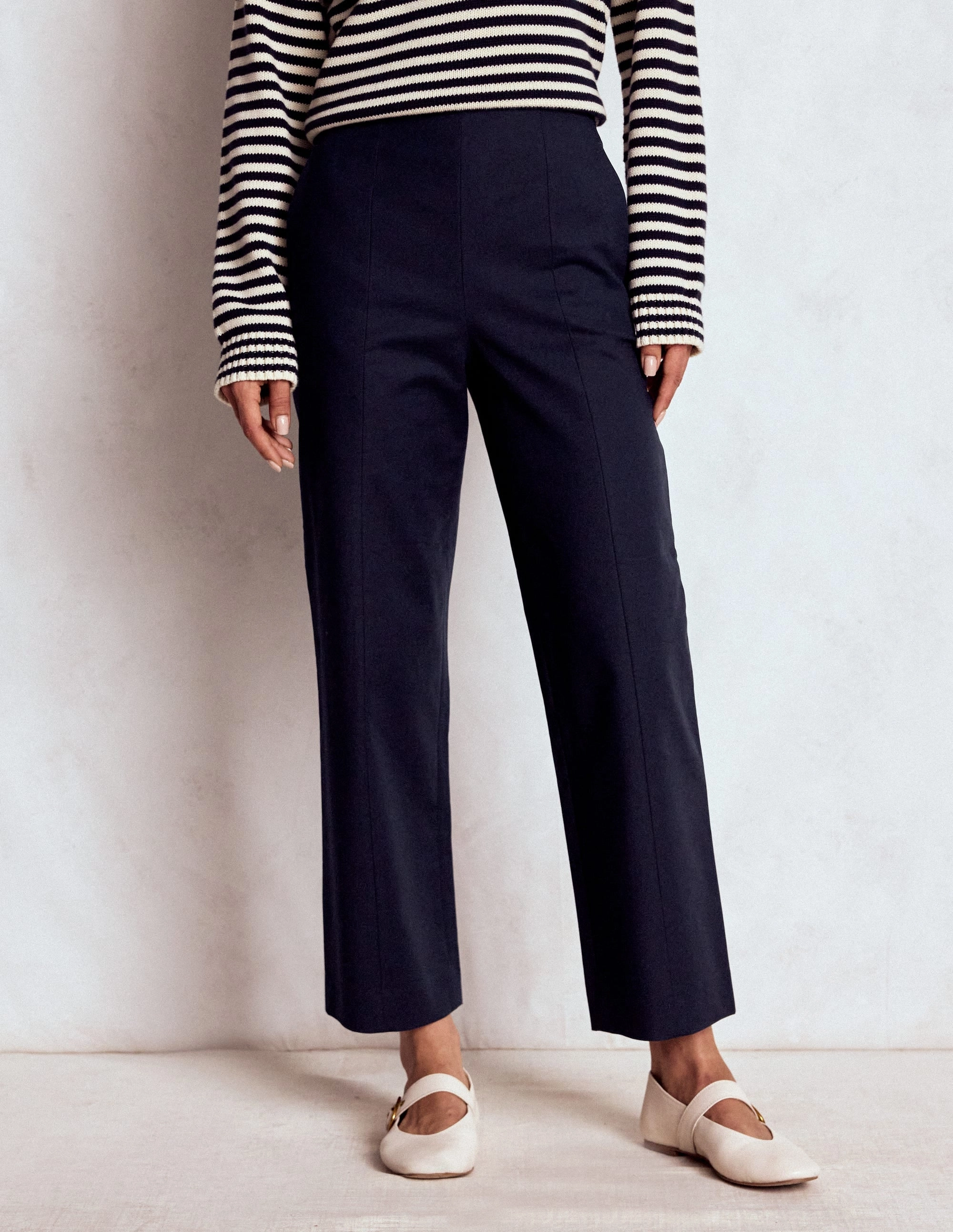 Smart 7/8 Trousers-Navy AntiSlipWaistband Anti Friction Lining