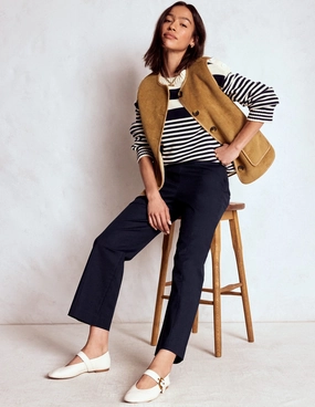 No Tag Contoured Panel Design Smart 7/8 Trousers-Navy