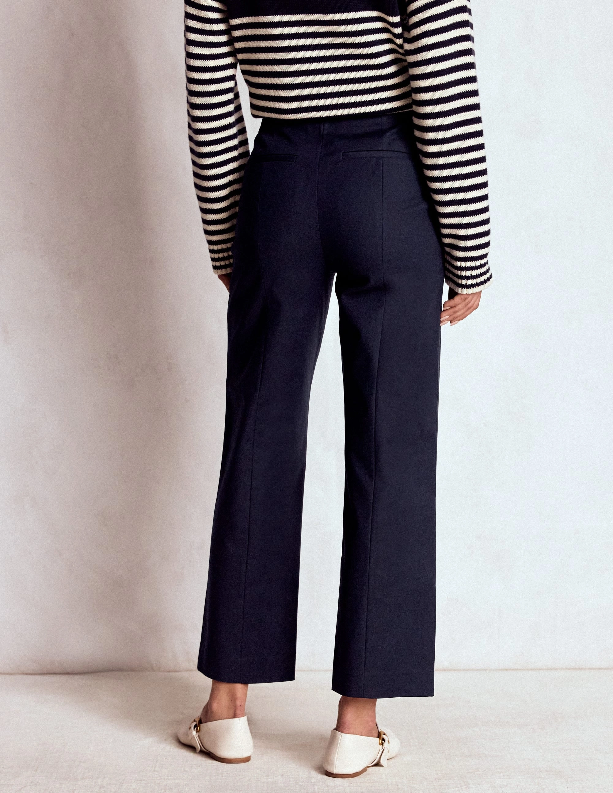 Smart 7/8 Trousers-Navy Embroidered Detail slim fit