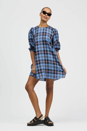 Maria Dress Pink/Blue Check Silk-Blend