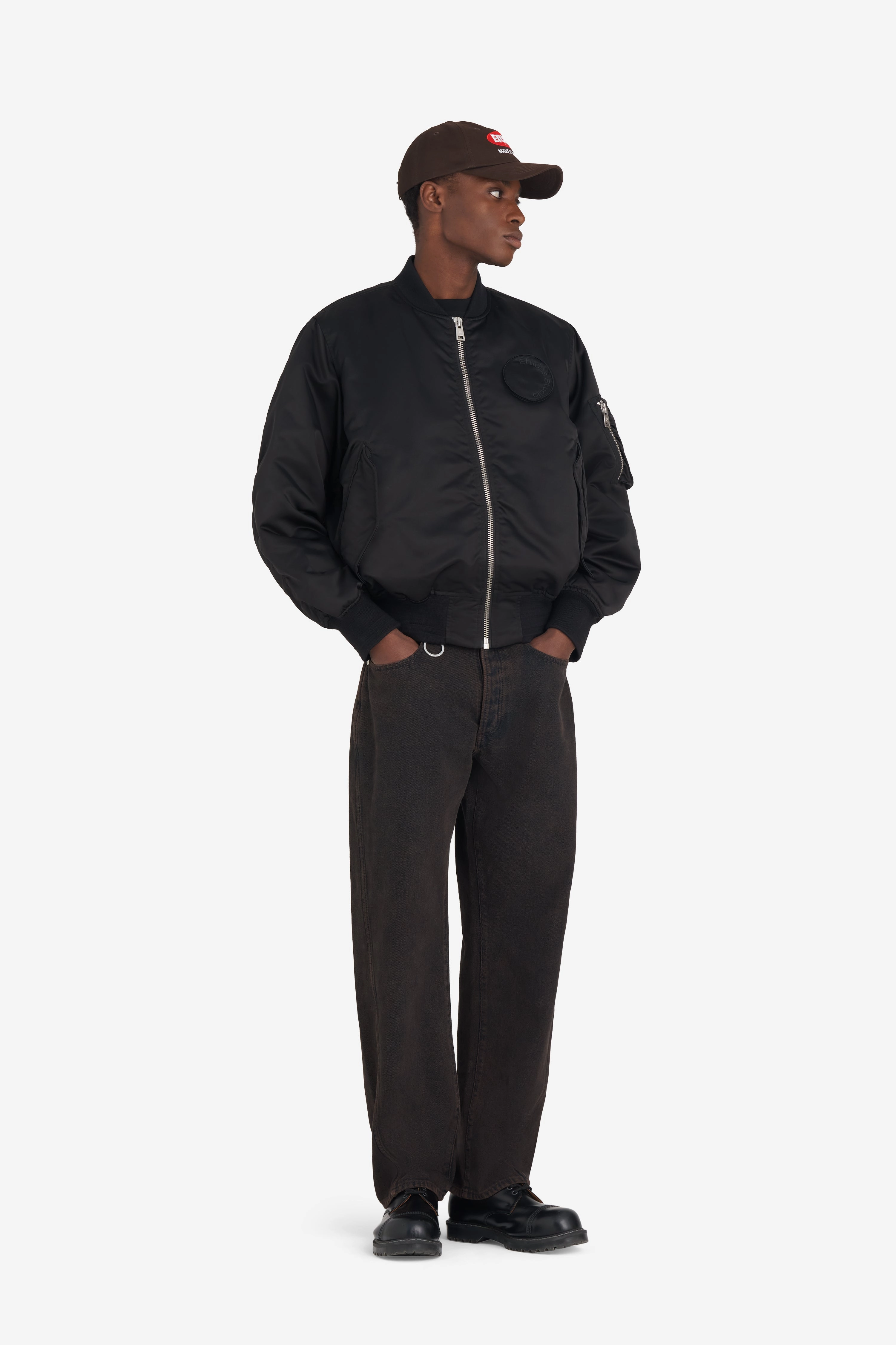 Light Reflective Logos Glossy Finish NYLON BOMBER JACKET