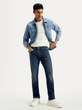Winter Warmth Outdoor Adventure Men's Tinted 513 Blue Slim Straight Fit Mid Rise Jeans