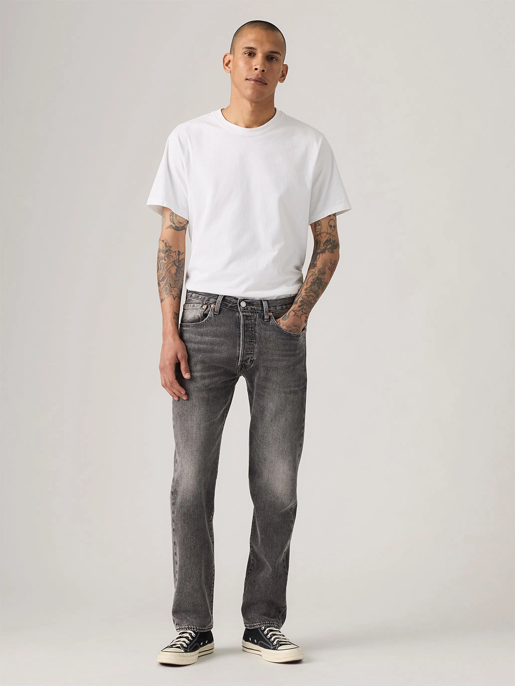 Perfectly Fitted Balanced Piece Men's 501 Grey Straight Fit Mid Rise Jeans