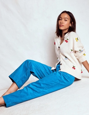 Primrose Cord Trousers-Bright Blue Fitted waist