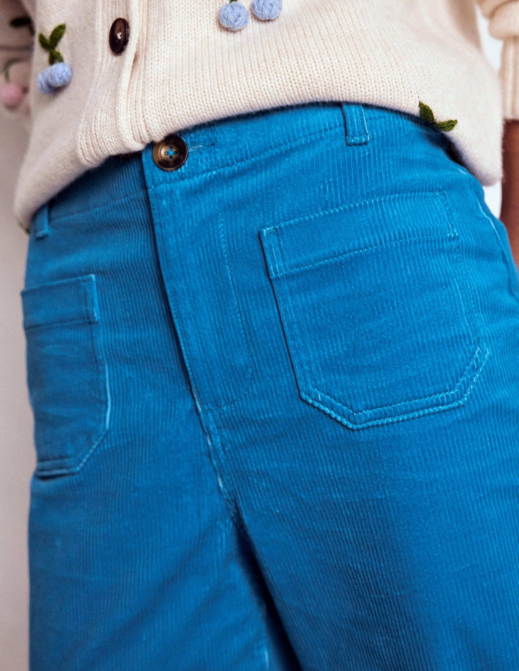 Primrose Cord Trousers-Bright Blue Durable Comfort Stretch Movement