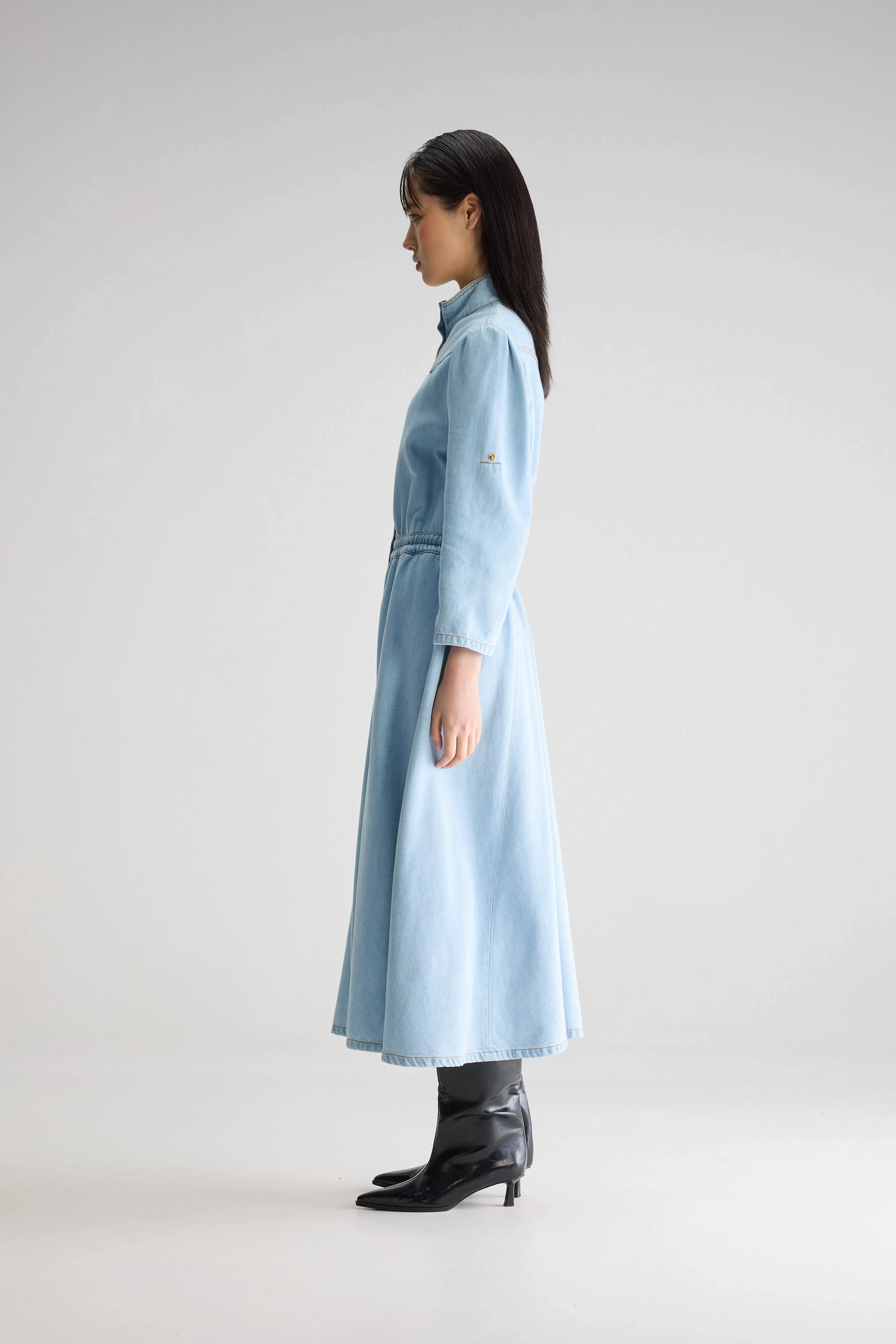 Pakita denim midi dress (251 / W / LT BLUE BLEACH) Korean Mood Elegant Charm