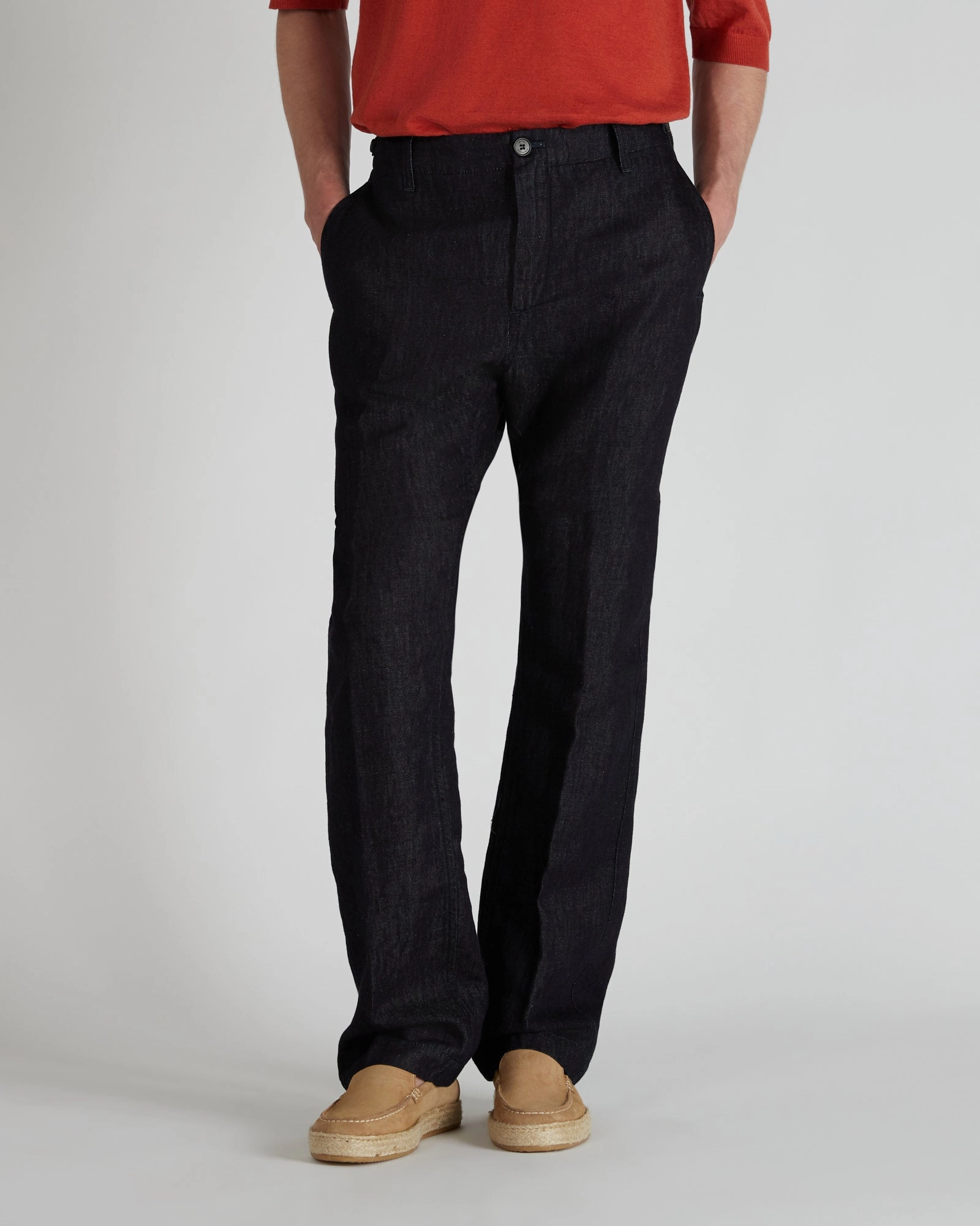 TouchscreenCompatiblePockets Regular-fit cotton and linen denim trouser