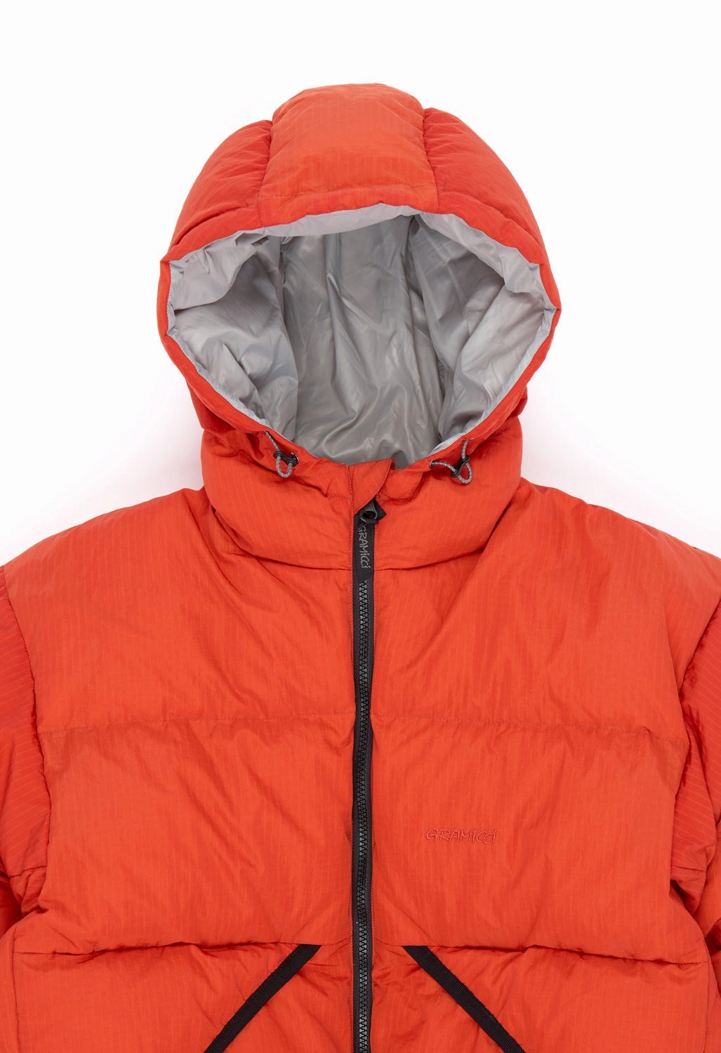 Compact Fit Look Houndstooth Print Gramicci Men's Down Puffer Hooded Jacket - Burnt Red