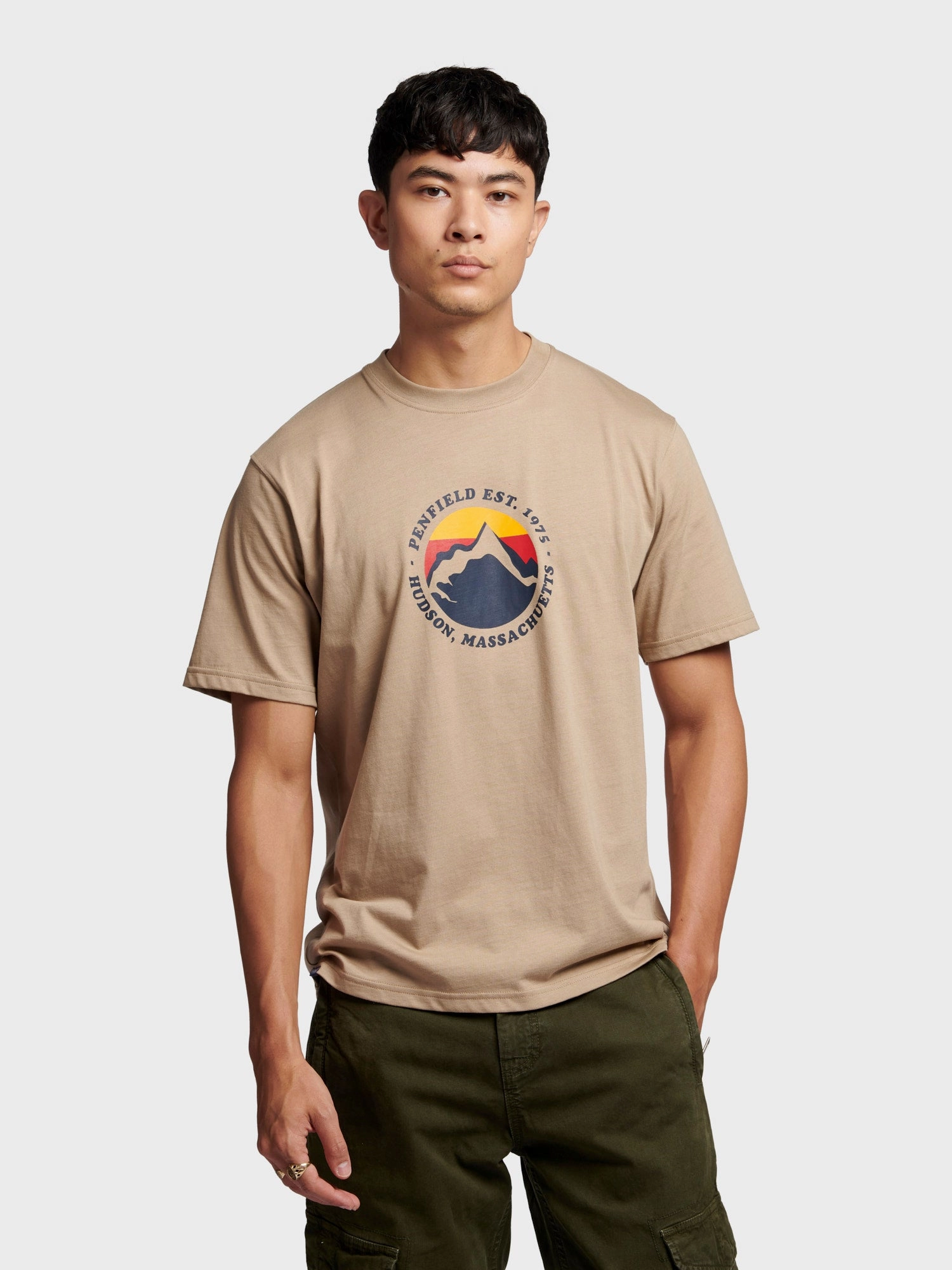 Penfield Mens Circle Mountain T-Shirt in Chinchilla Non Toxic Materials Versatile Trend