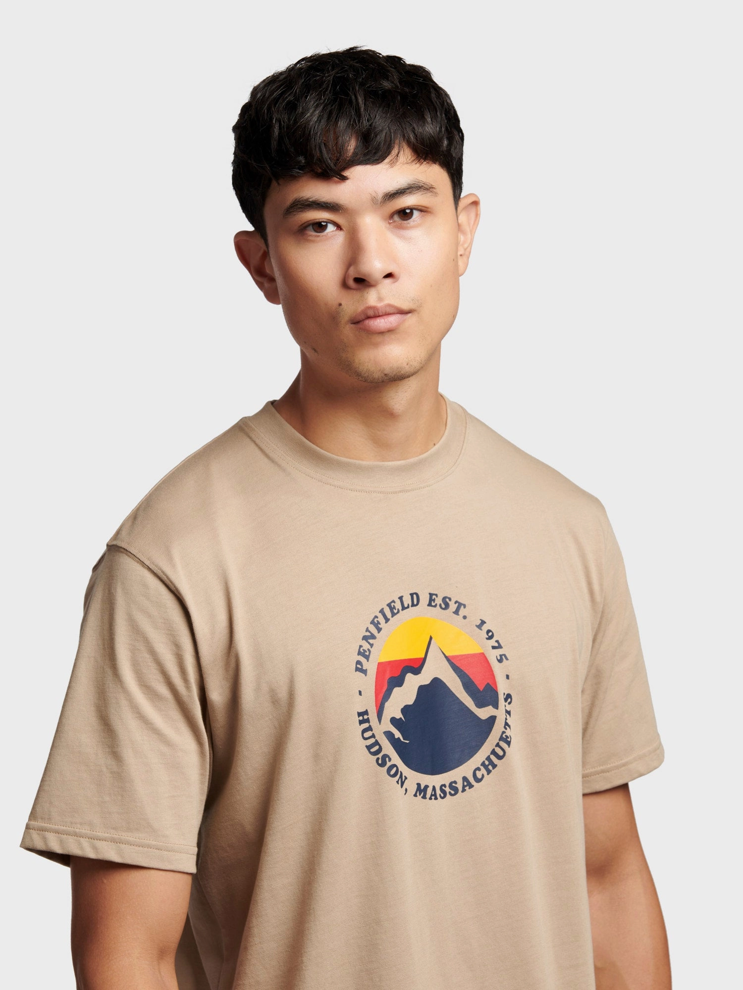 print design Penfield Mens Circle Mountain T-Shirt in Chinchilla