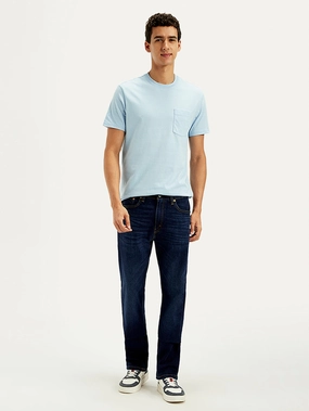 Elegant Party Look Winter Warmth Men's 513 Dark Blue Slim Straight Fit Mid Rise Jeans