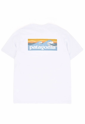 Patagonia Men's Boardshort Logo Pocket Responsibili-Tee - White Comfort Design Fit Practical Comfort