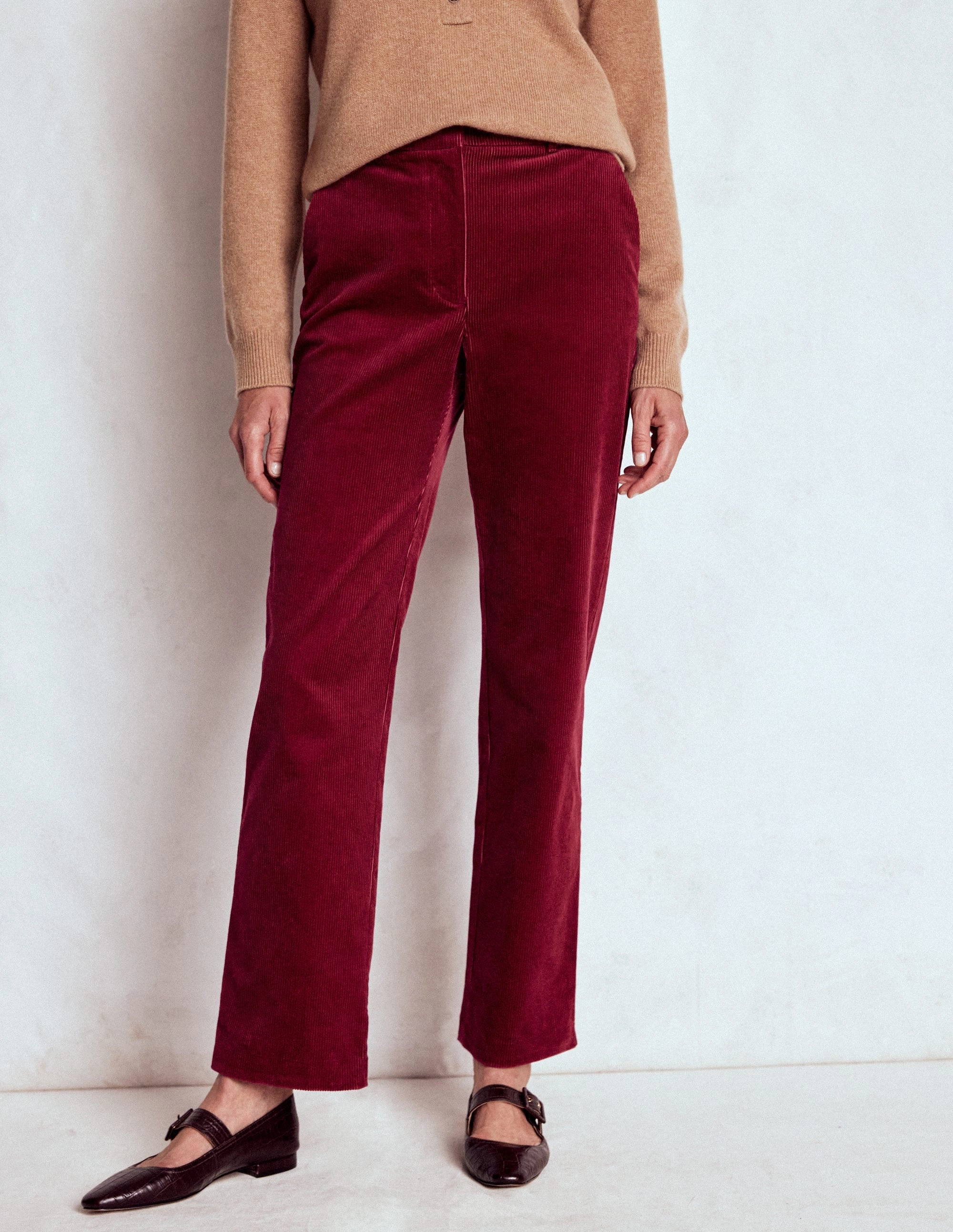 Classic Fit Canonbury Cord Trousers-Burgundy Red