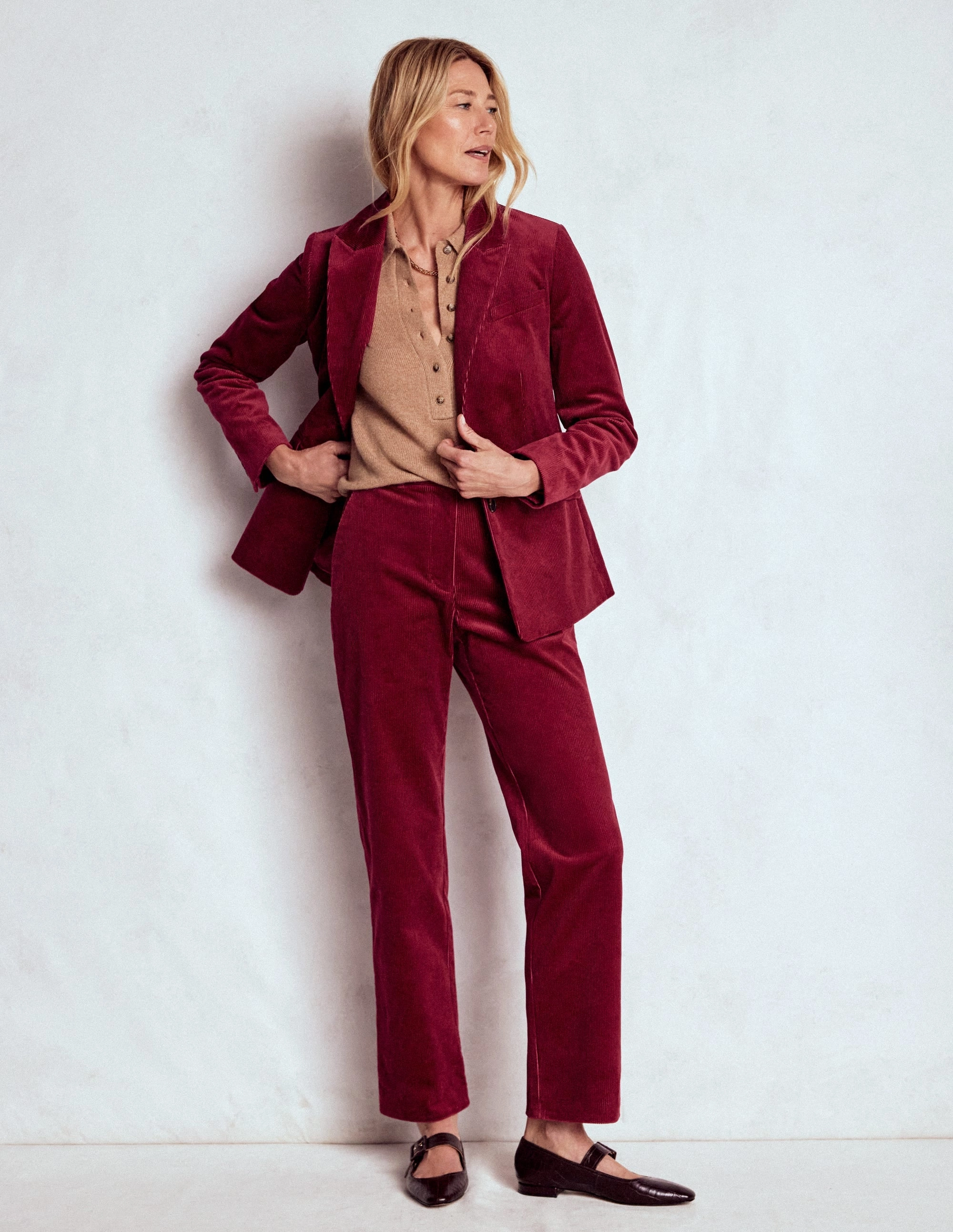 Canonbury Cord Trousers-Burgundy Red Daily Motion