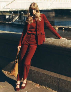 LightweightConstruction Stylish Wear Canonbury Cord Trousers-Burgundy Red