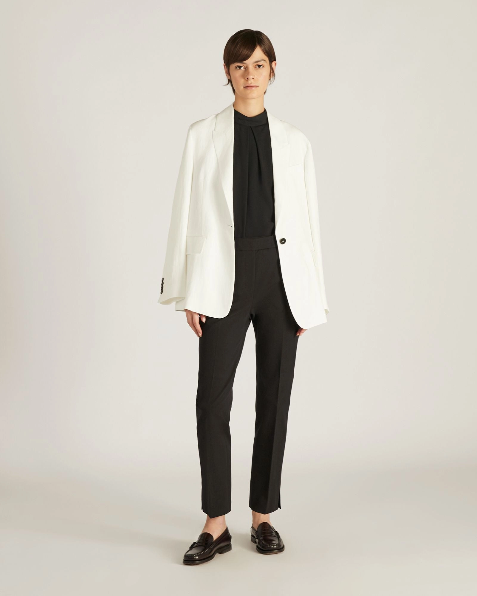 Slim fit trousers in two-way stretch cotton gabardine Adjustable drawstring
