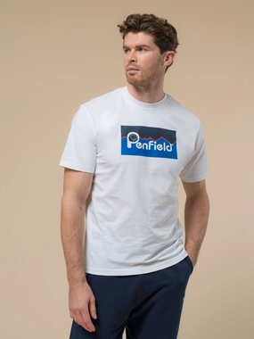 Ribbed Collar Design Penfield Mens Original Large Logo T-Shirt in Bright White