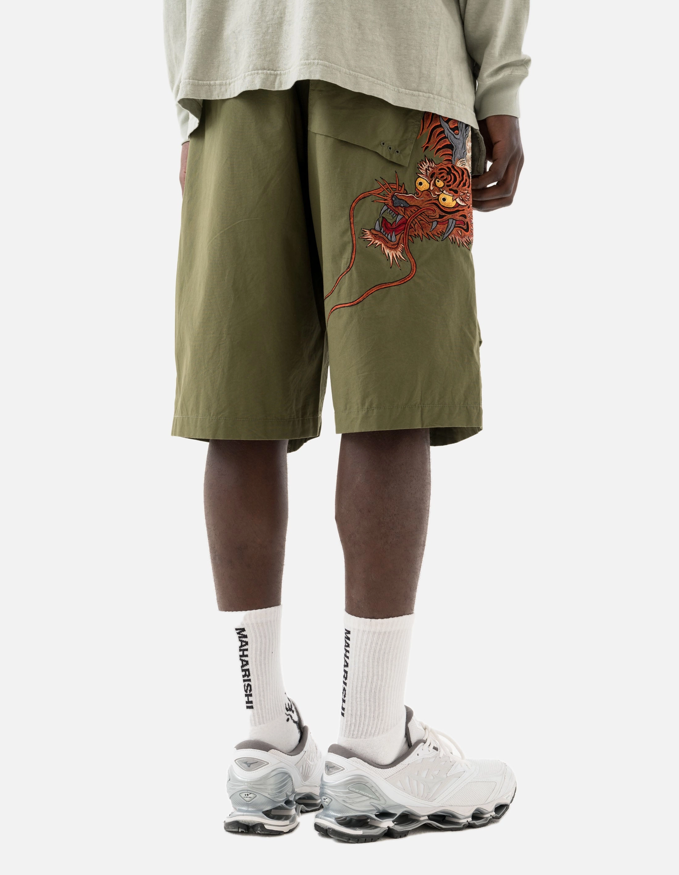Cool Fit Noise Free Operation Design 6094 Tiger Dragon Loose Snoshorts Olive OG-107F