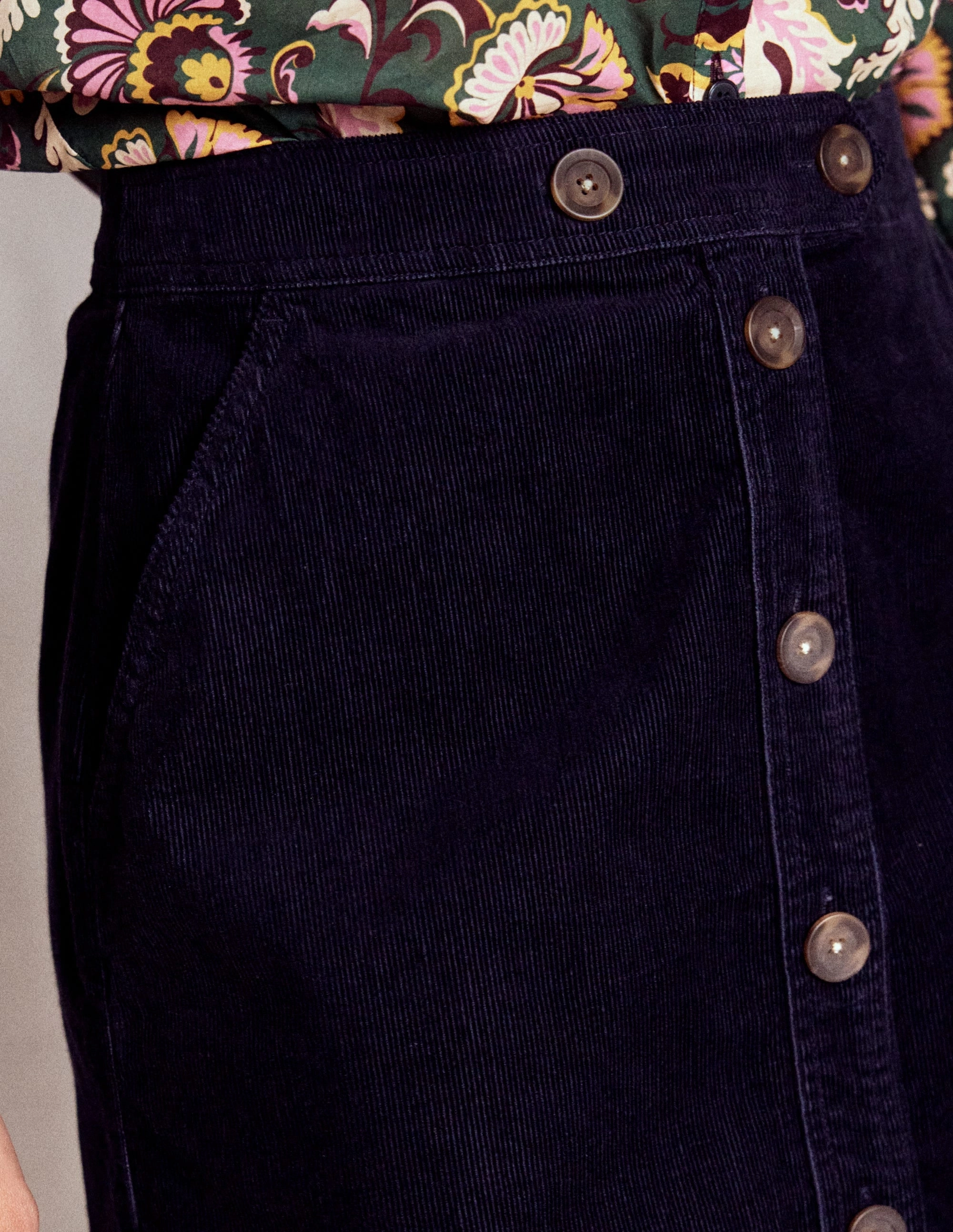 Leather Look Cecelia Cord Skirt-Navy
