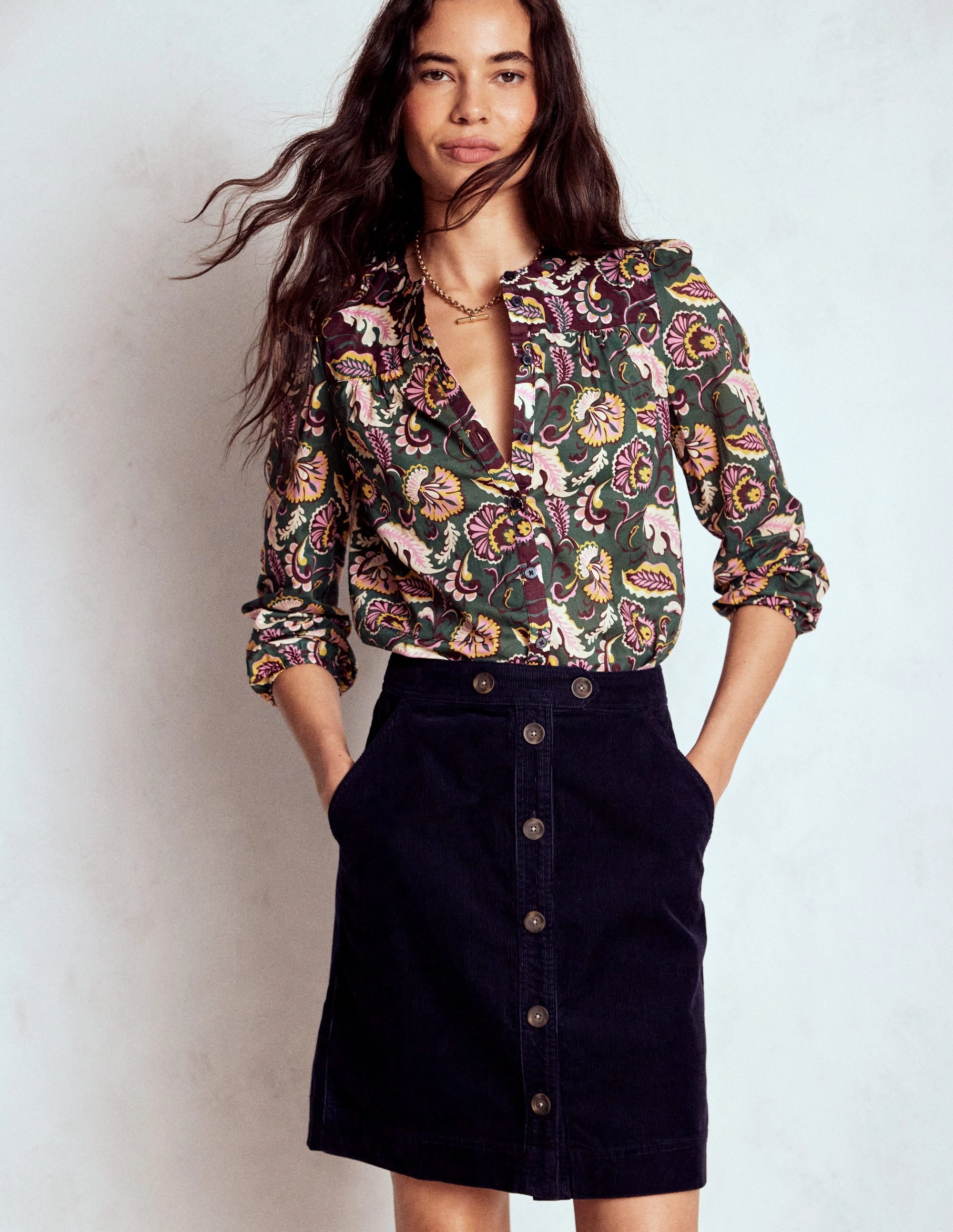Cecelia Cord Skirt-Navy Refined Edge Travel Influence