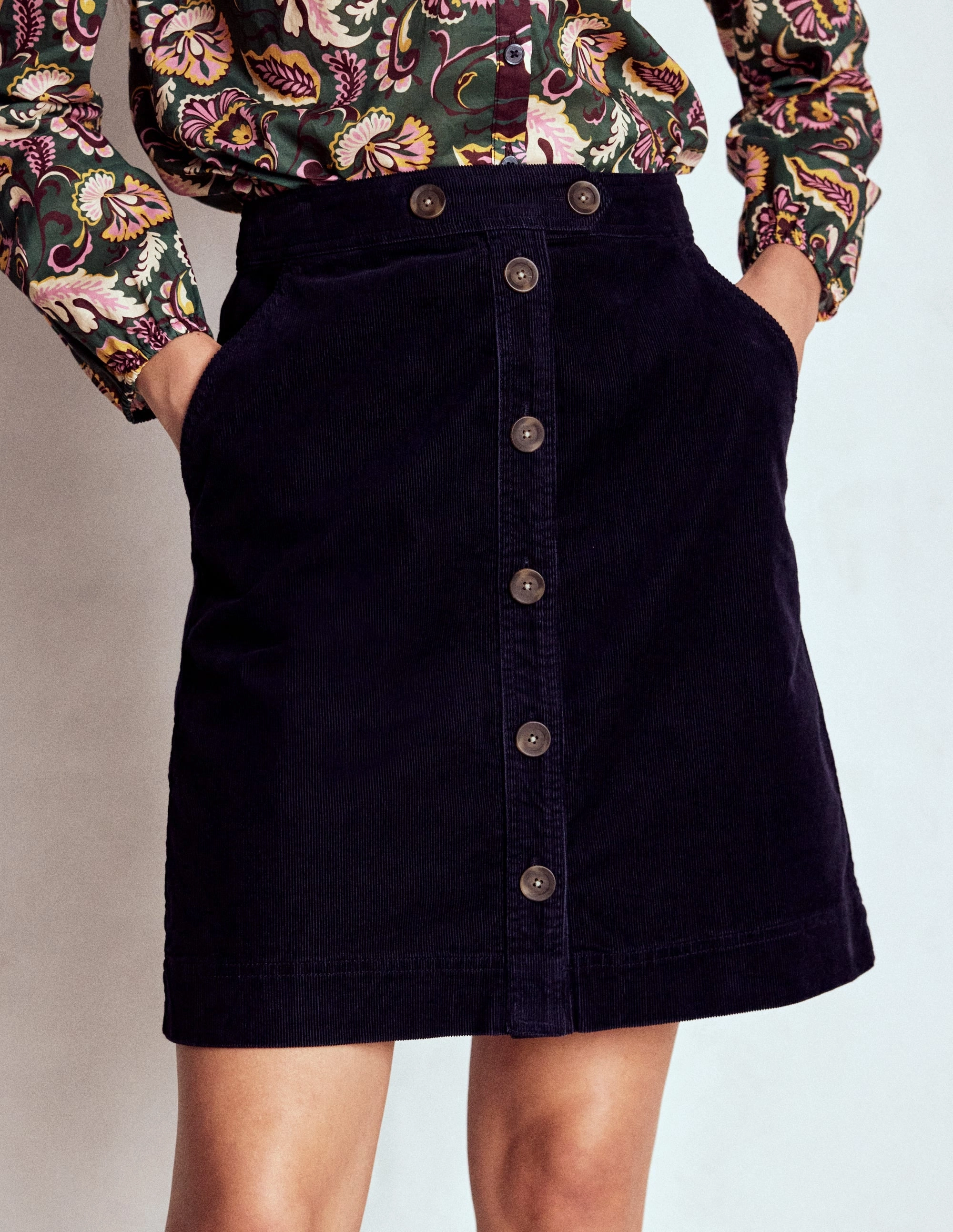 Cecelia Cord Skirt-Navy light colors Stylish Choice
