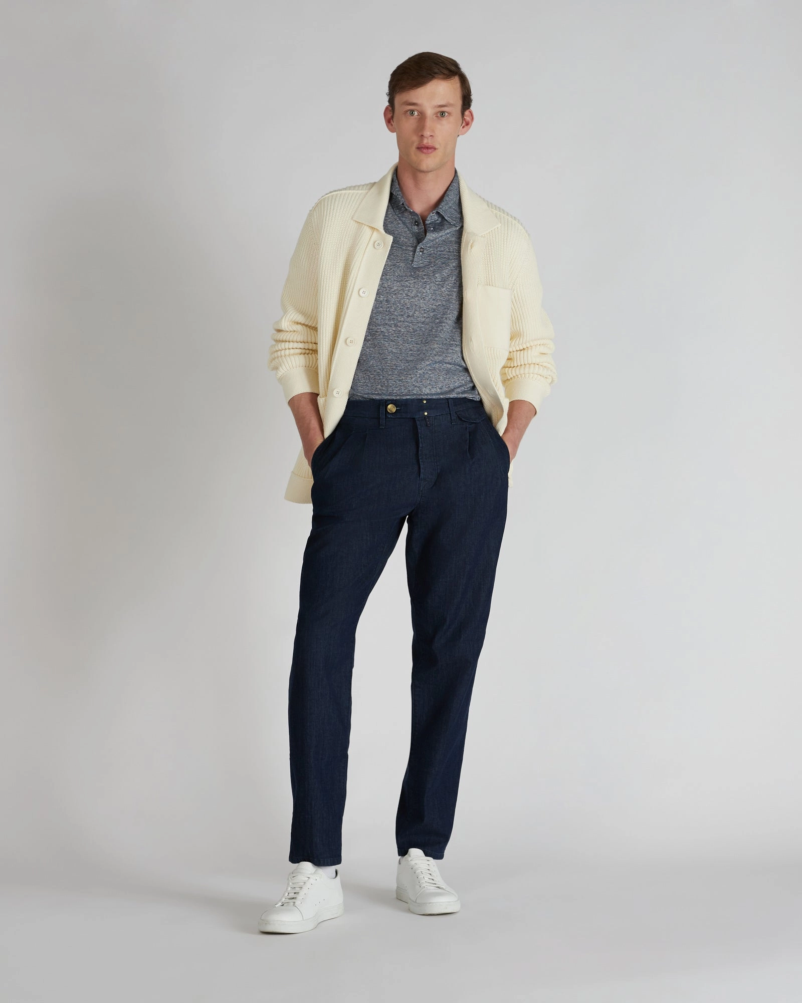 Tapered-fit trousers in stretch denim Walk Friendly