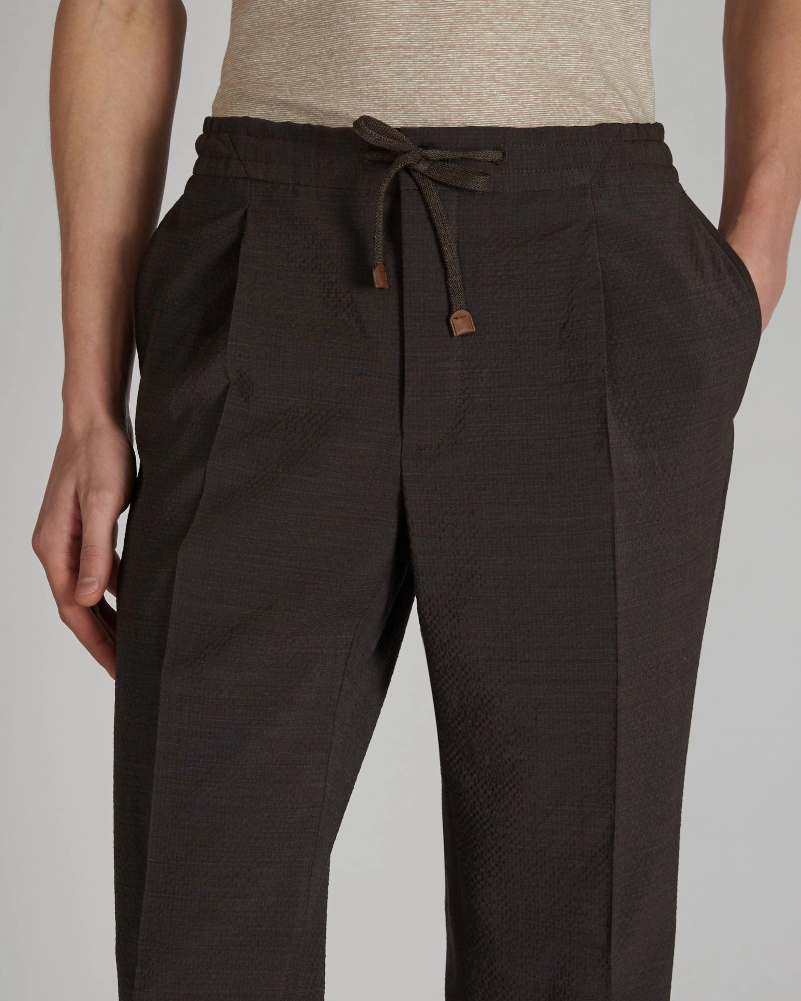 Core Fit Design Tapered-fit wool seersucker trousers