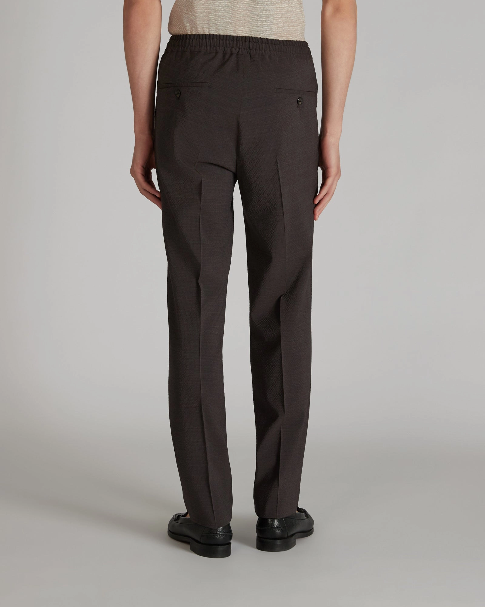 Tapered-fit wool seersucker trousers Tagless Labeling
