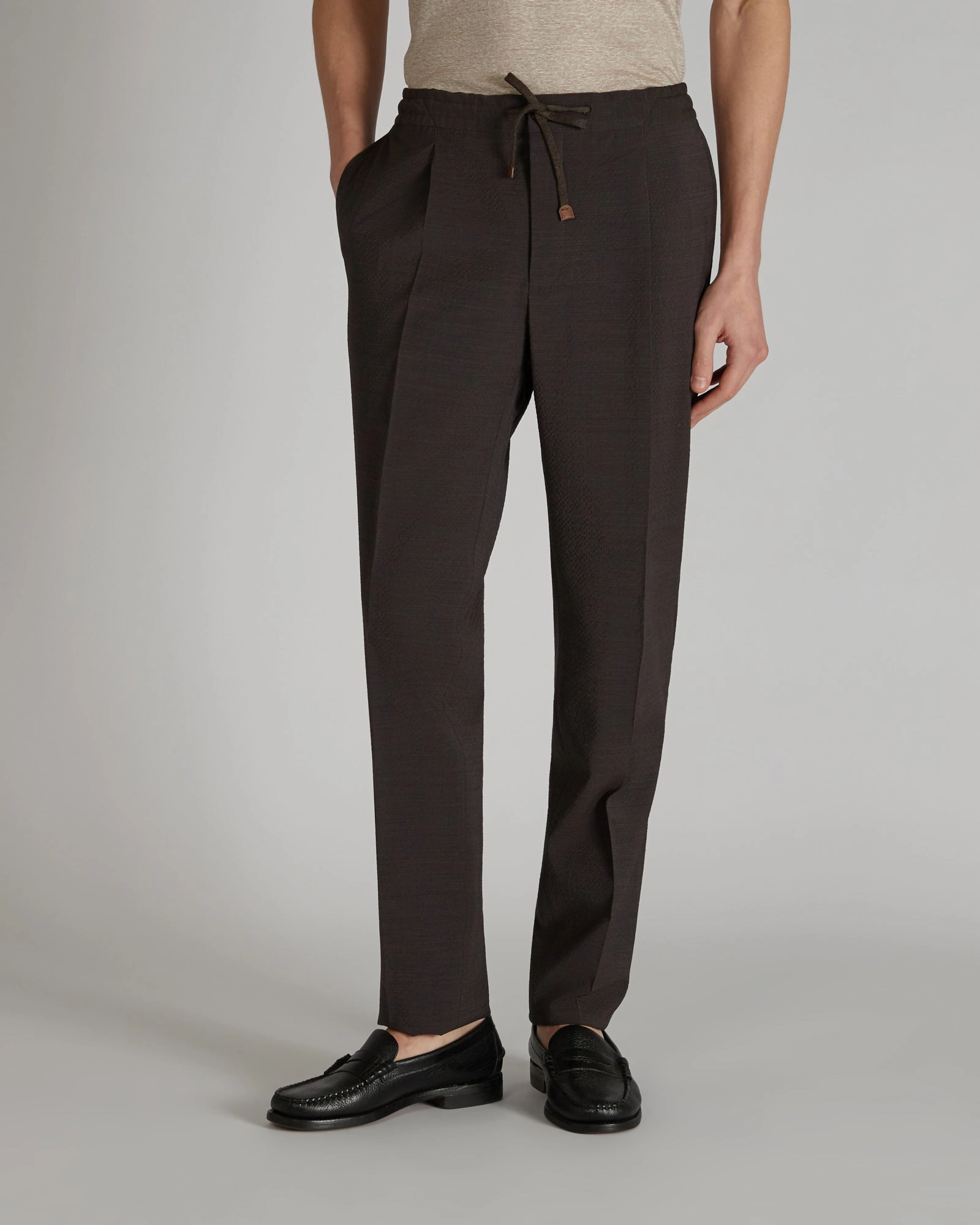 Tapered-fit wool seersucker trousers Chafe-Free Fit Comfort Stretch