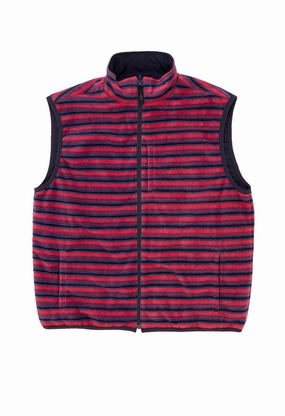 Gramicci Men's Thermal Fleece Reversible Vest - Berry Stripe Moisture Wicking Layer Travel Wardrobe