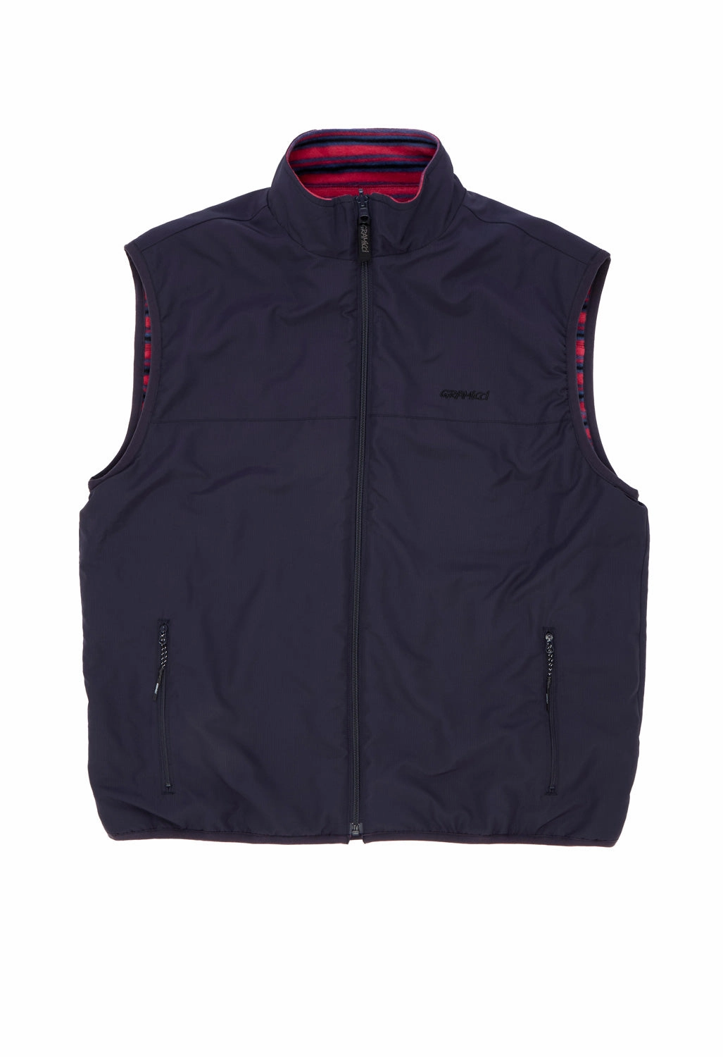 Calm Day Fit Non Restrictive Mobility Gramicci Men's Thermal Fleece Reversible Vest - Berry Stripe