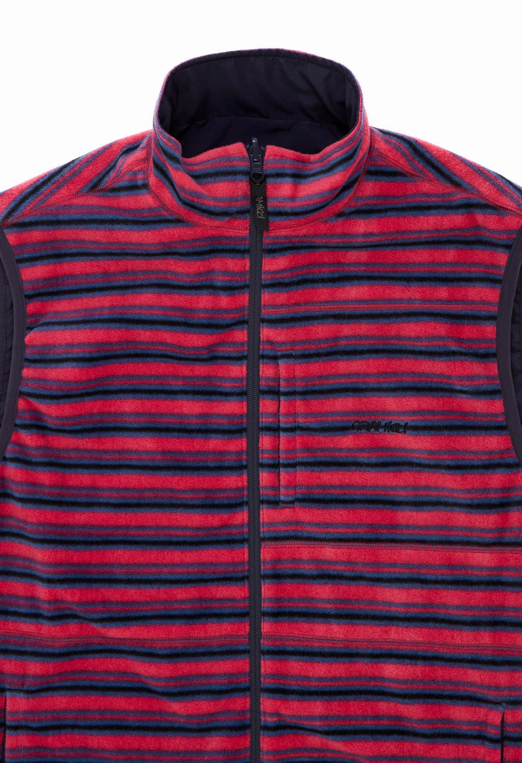 Sleek Casual Adjustable Belt Gramicci Men's Thermal Fleece Reversible Vest - Berry Stripe