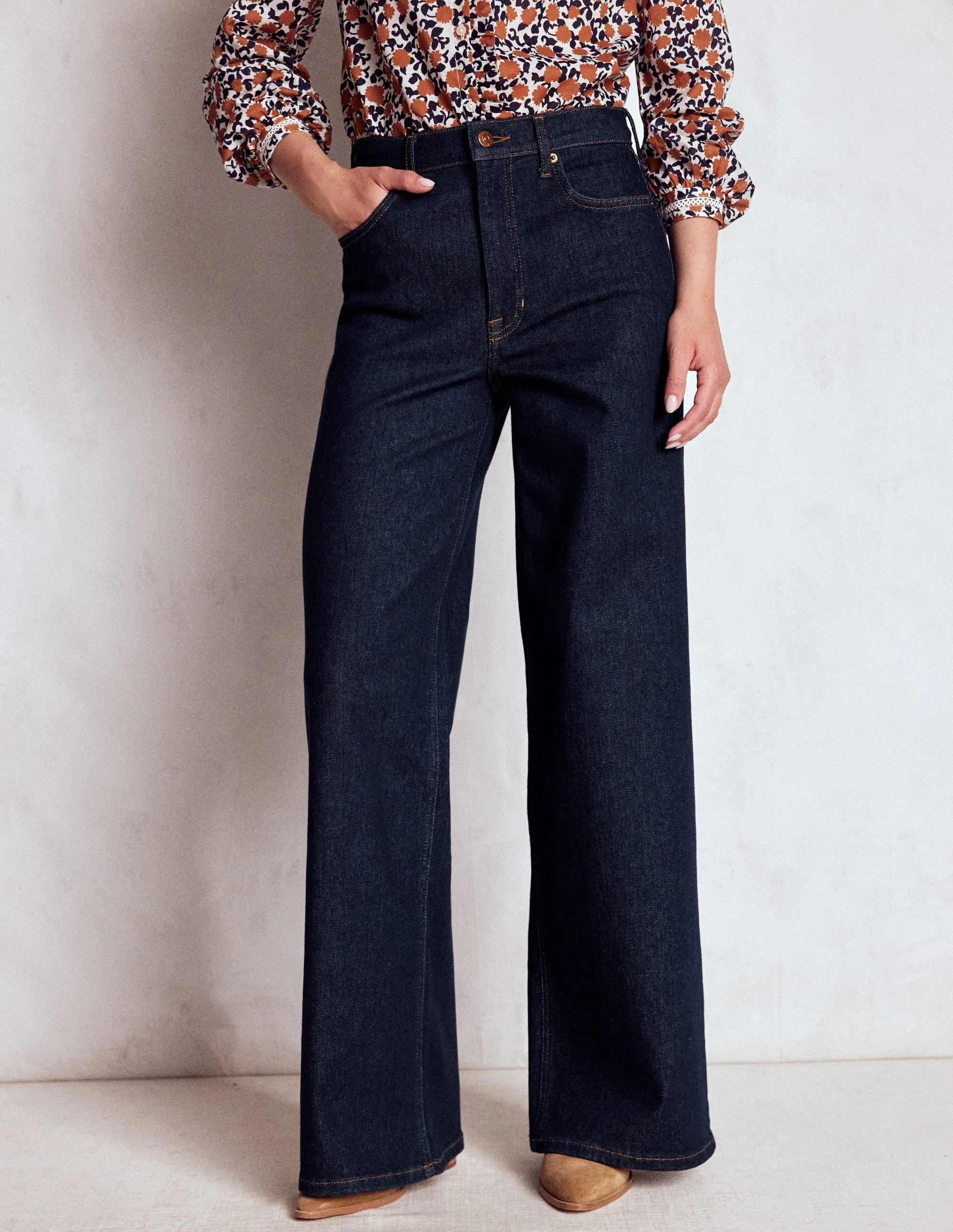 BreathableLining Hygienic Coating High Rise Wide Leg Jeans-Indigo Rinse