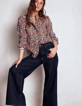 Breathable Comfort Design High Rise Wide Leg Jeans-Indigo Rinse