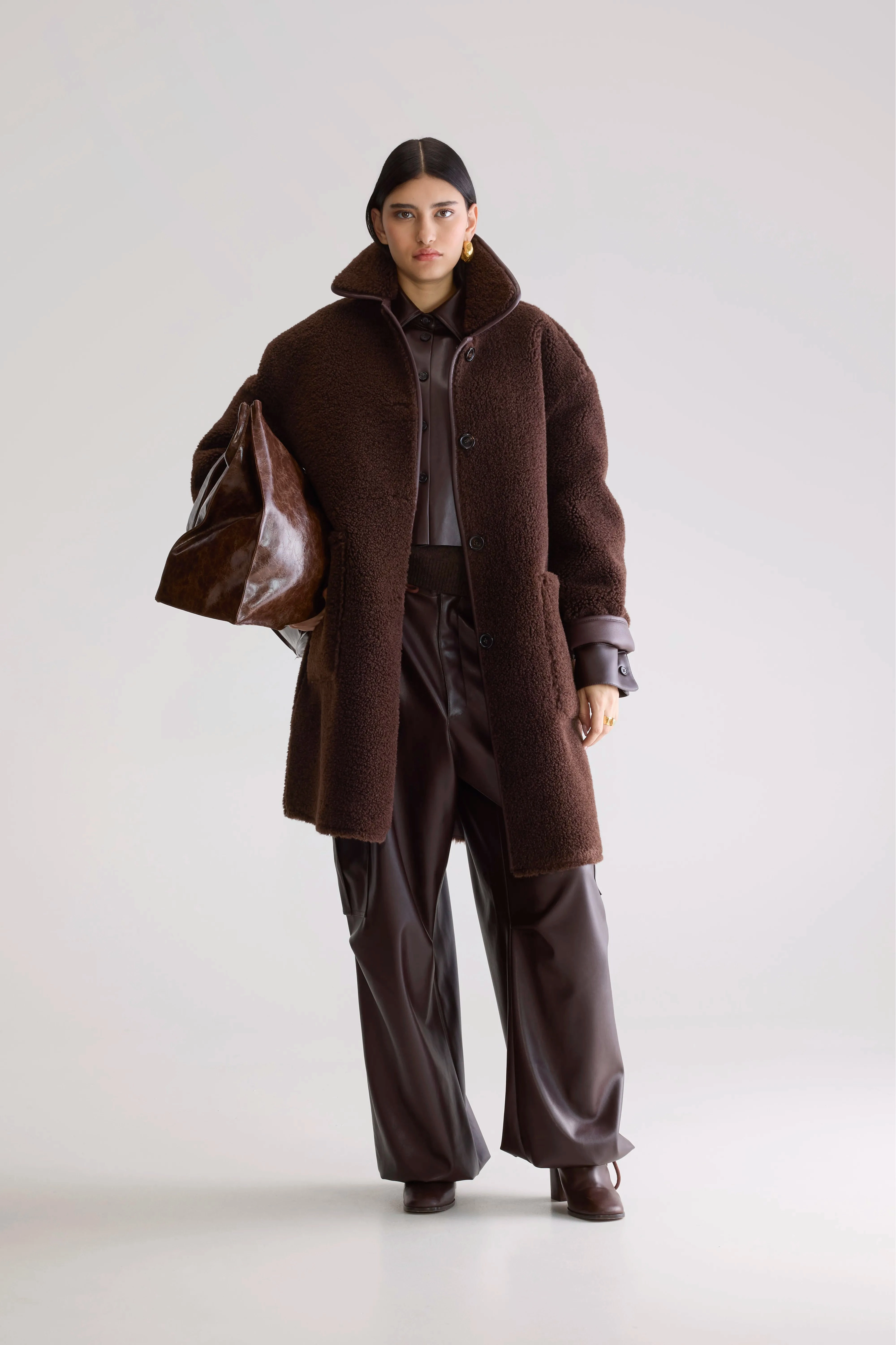 Recycled materials Easton long coat (252 / W / DARK ROAST)