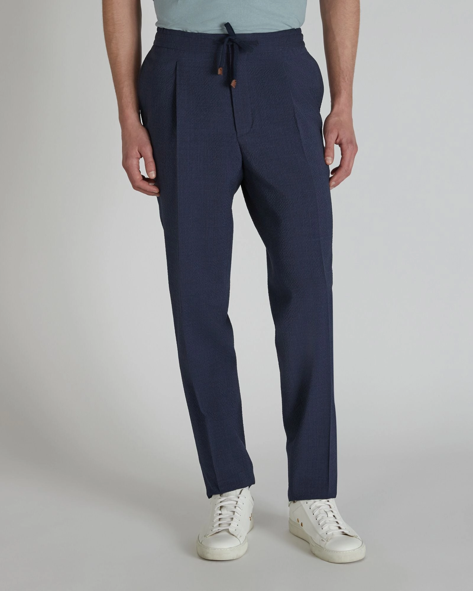 Tapered-fit wool seersucker trousers Ergonomic Cut