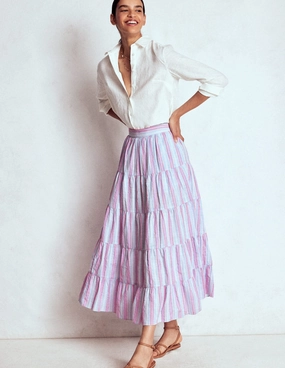 Bold Look Tiered Poplin Midi Skirt-Metallic Stripe