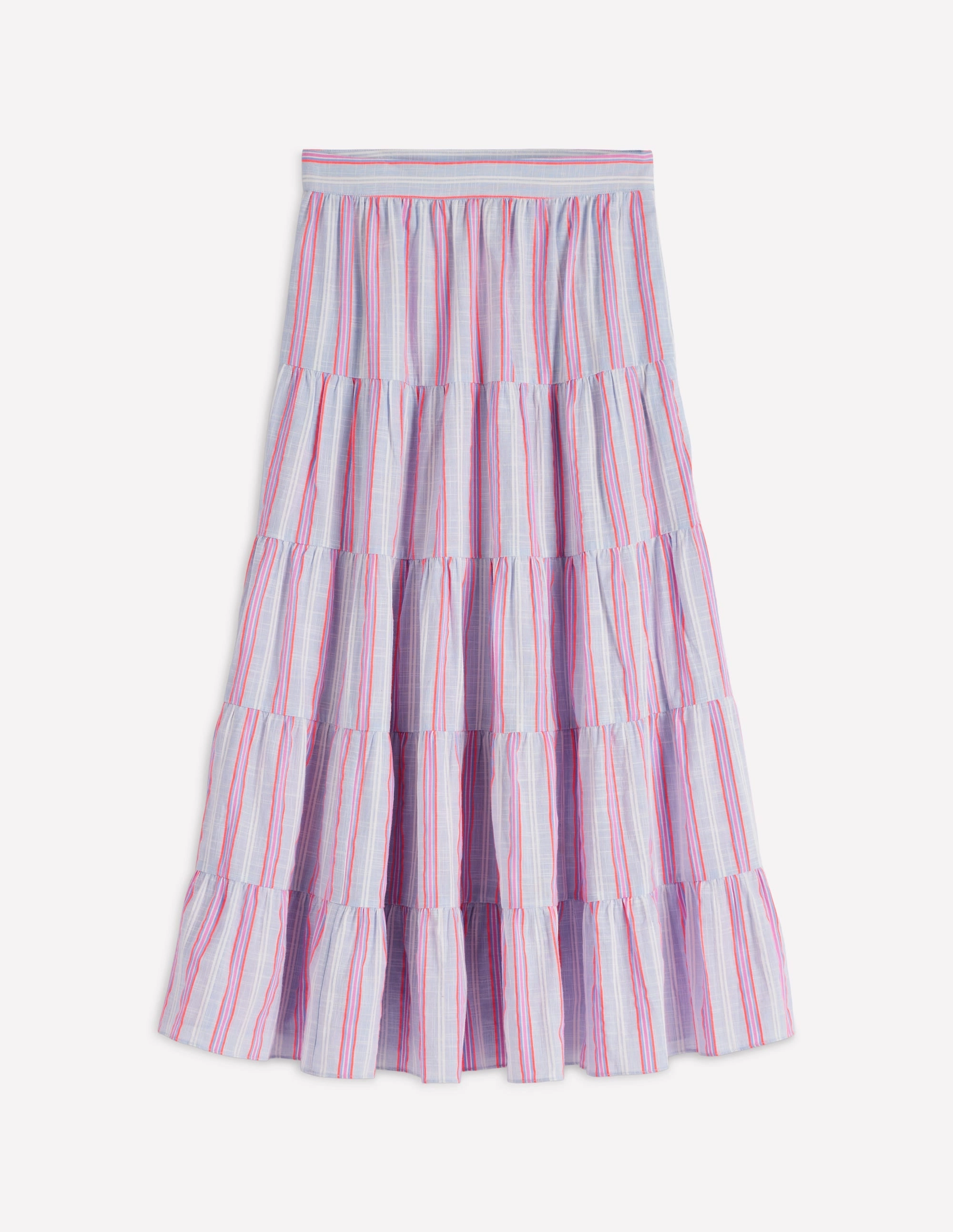 Hypoallergenic fabric Tiered Poplin Midi Skirt-Metallic Stripe